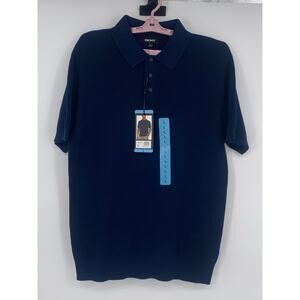 DKNY Men’s Sweater Polo Shirt Navy Blue L100% Cotton Short Sleeve NWT $89.50
